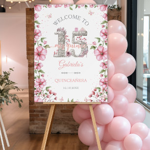 Pink Silver Mis Quince Glitter Quinceañera Welcome Foam Board