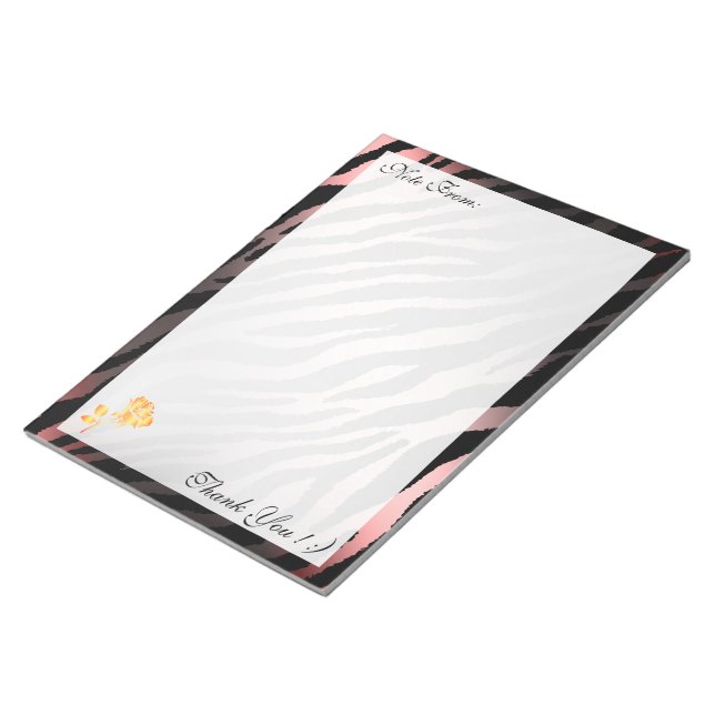 Pink Silver Modern Floral Tiger Add Your Text Notepad (Angled)