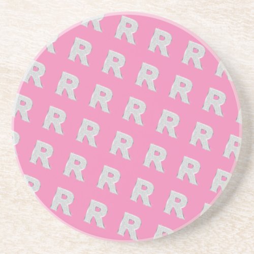 Pink Silver monogram letter R Coaster
