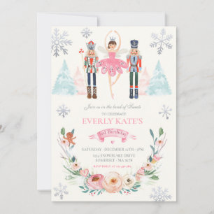 Pink & Silver Nutcracker Birthday Sugar Plum Fairy Invitation