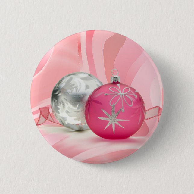 PINK & SILVER ORNAMENTS by SHARON SHARPE Pinback Button (Front)