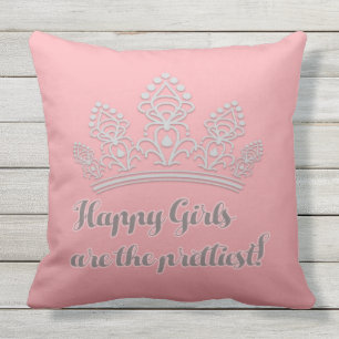 Pink Silver Pageant Tiara Happy Girls Prettiest Throw Pillow