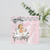 Pink Silver Pearl Chair Girl Baby Shower Invitation (Standing Front)