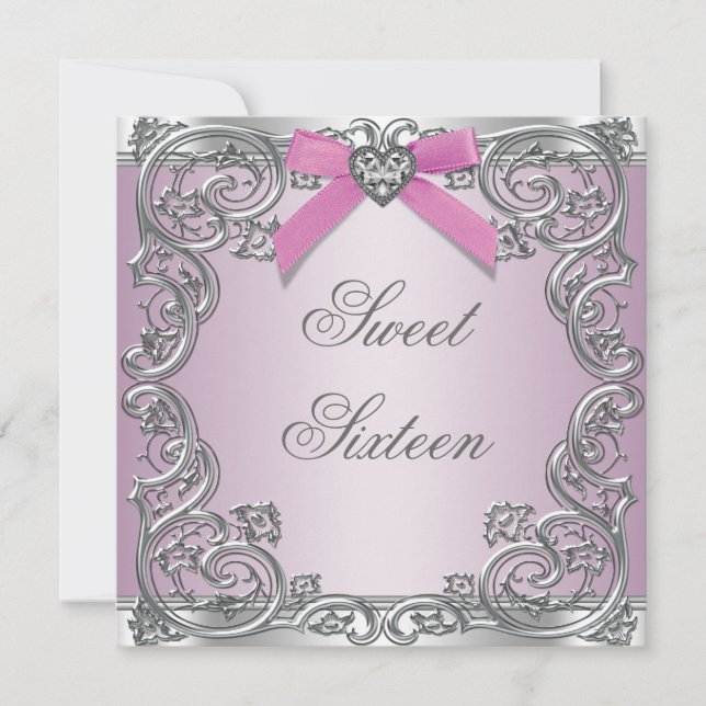 Pink Silver Pink Sweet 16 Birthday Party Invitation (Front)