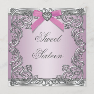 Pink Silver Pink Sweet 16 Birthday Party Invitation