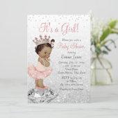 Pink Silver Princess African American Baby Shower Invitation (Standing Front)