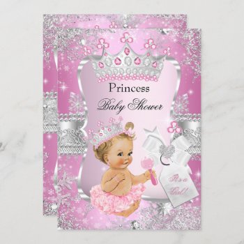 Pink Silver Princess Baby Shower Blonde Girl Invitation by VintageBabyShop at Zazzle
