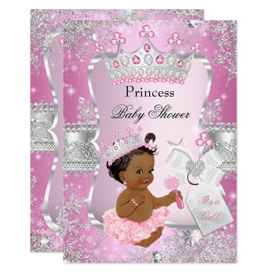 Pink Silver Princess Baby Shower Ethnic Invitation ...