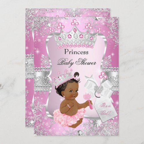 Pink Silver Princess Baby Shower Ethnic Invitation
