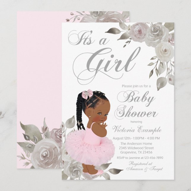 Pink Silver Princess Baby Shower Invitation (Front/Back)