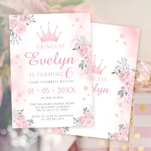 Pink silver princess birthday girl invitation