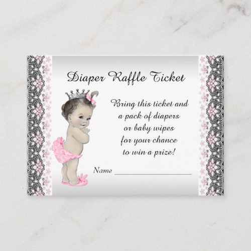 Pink Silver Princess Diaper Raffle Ticket Enclosure Card