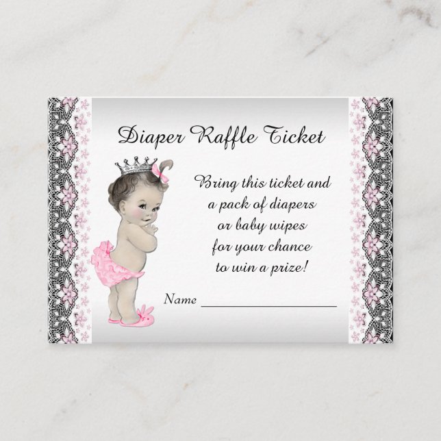 Pink Silver Princess Diaper Raffle Ticket Enclosure Card (Front)