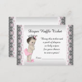 Pink Silver Princess Diaper Raffle Ticket Enclosure Card (Front/Back)