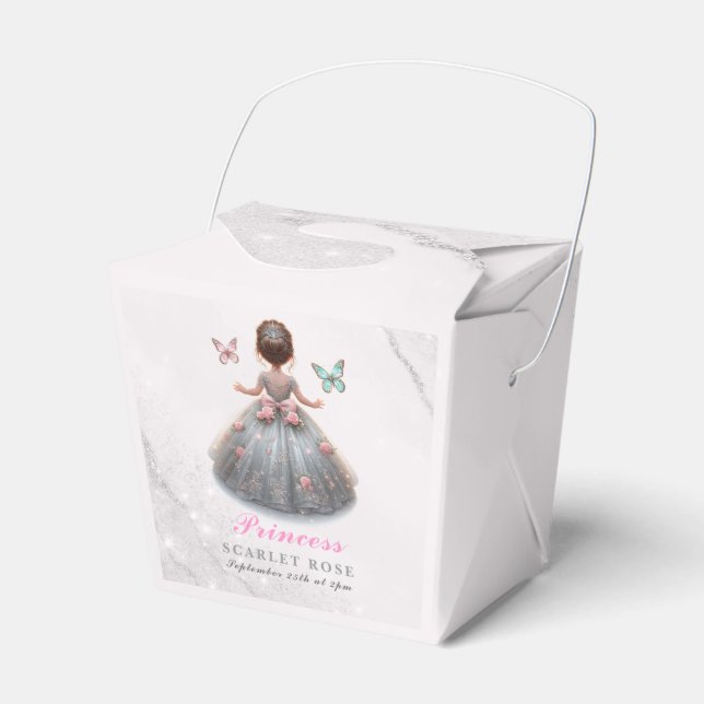 Pink silver princess gown Fairytale birthday party Favor Boxes (Front Side)