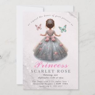 Pink silver princess gown Fairytale birthday party Invitation