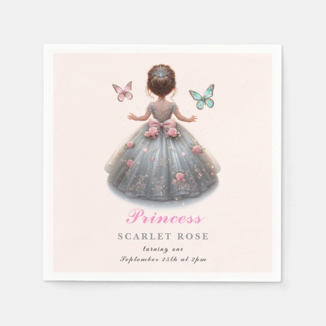 Pink silver princess gown Fairytale birthday party Napkins (Front)