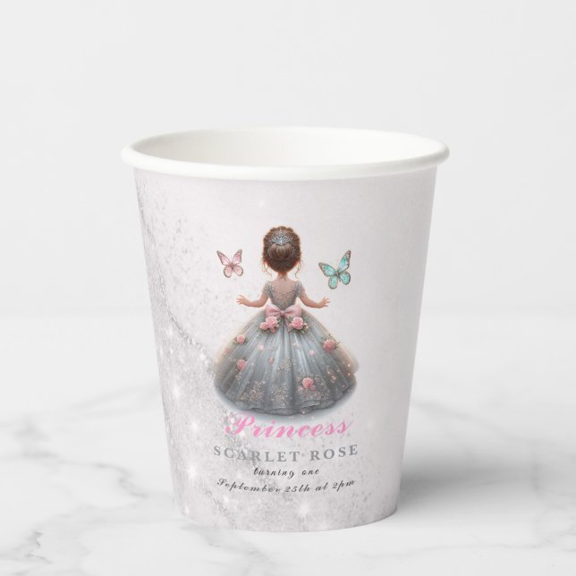 Pink silver princess gown Fairytale birthday party Paper Cups (Front)