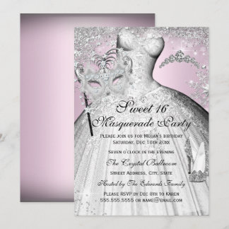 Pink Silver Princess Masquerade Sweet 16 Invite