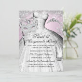 Pink Silver Princess Masquerade Sweet 16 Invite (Standing Front)
