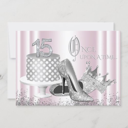 Pink Silver Princess Quinceanera Invitation