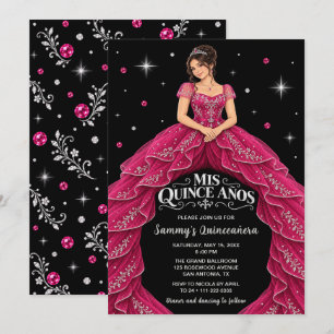 Pink Silver Princess Quinceañera Invitation