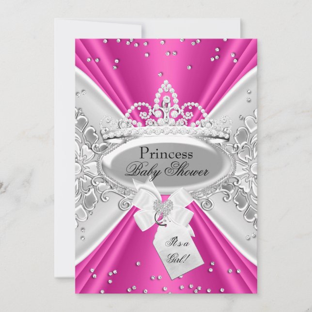 Pink Silver Princess Tiara Baby Shower Invite (Front)