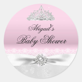 Pink & Silver Princess Tiara Baby Shower Sticker