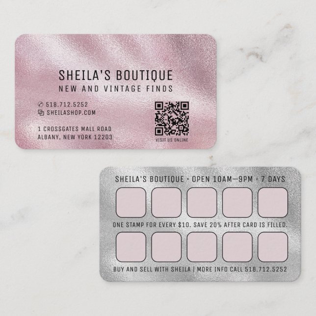 Pink & Silver QR Code Reward Business Card (Front/Back)