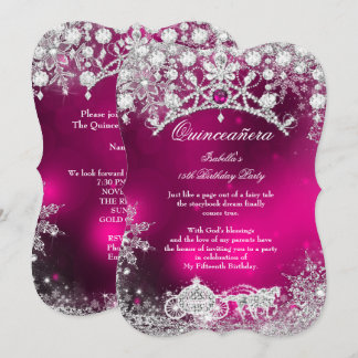 Pink silver Quinceanera 15th Winter Wonderland Invitation