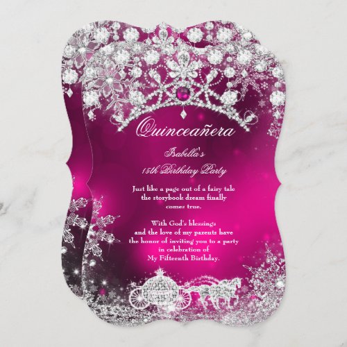 Pink silver Quinceanera 15th Winter Wonderland Invitation