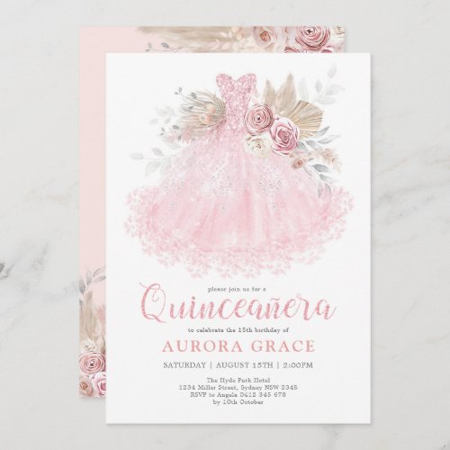 Pink Silver Quinceaera Dress Mis Quince 15 Aos Invitation