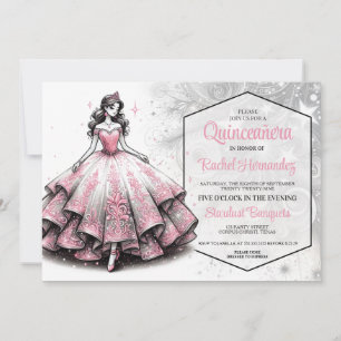 Pink & Silver Quinceañera Girl Invitation