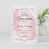 Pink Silver Quinceanera Invitation (Standing Front)