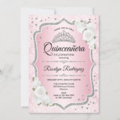 Pink Silver Quinceanera Invitation (Front)