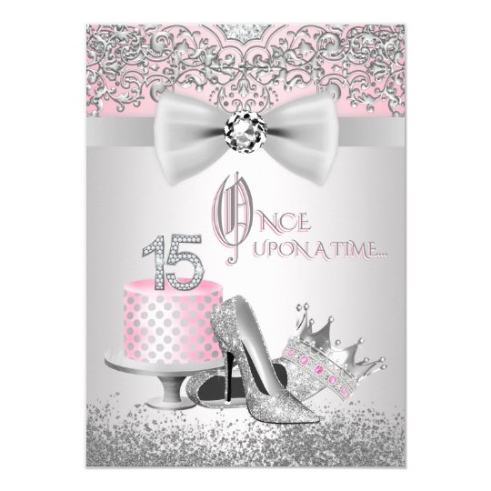 pink silver quinceanera princess birthday party invitation zazzle com