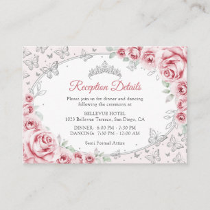 Pink Silver Quinceanera Reception Details Enclosure Card