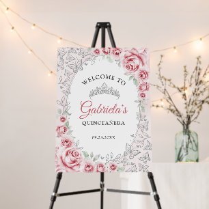 Pink Silver Quinceanera Welcome Foam Board