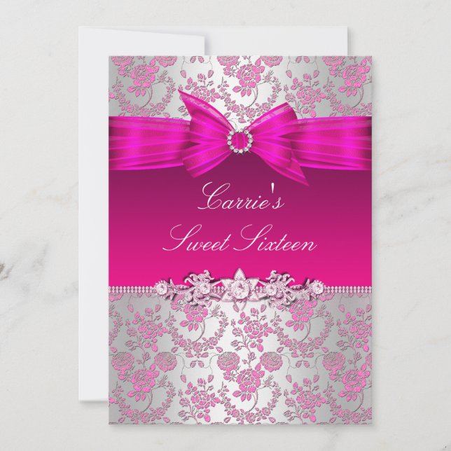 Pink & Silver Rose Sweet Sixteen Invite (Front)