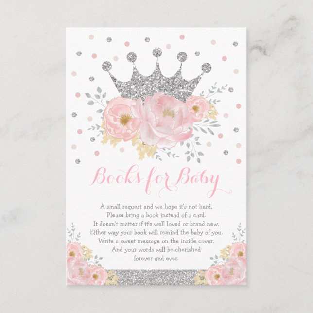 Pink Silver Royal Crown Princess Books for Baby Enclosure Card (Front)