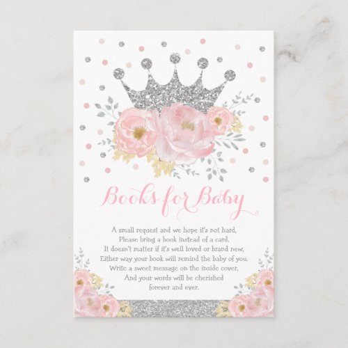 Pink Silver Royal Crown Princess Books for Baby Enclosure Card