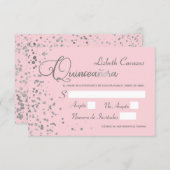 Pink Silver RSVP Quinceanera Spanish Response Card (Front/Back)