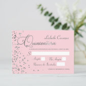 Pink Silver RSVP Quinceanera Spanish Response Card (Standing Front)