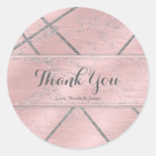 Pink  Silver Satin Sparkle Glam Chic Party Favor Classic Round Sticker