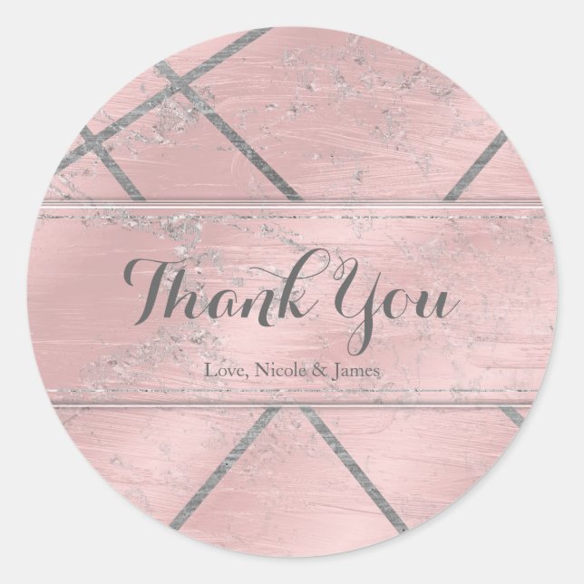 Pink & Silver Satin Sparkle Glam Chic Party Favor Classic Round Sticker (Front)