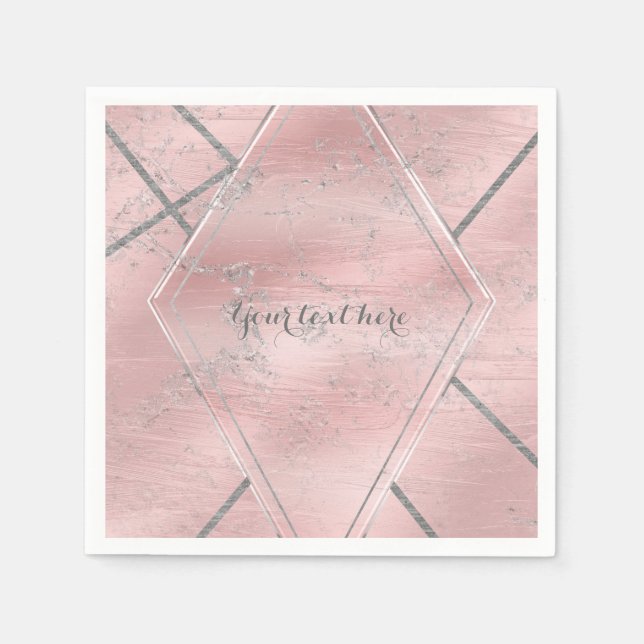 Pink & Silver Satin Sparkle Glam Designer Party Paper Napkins (Front)