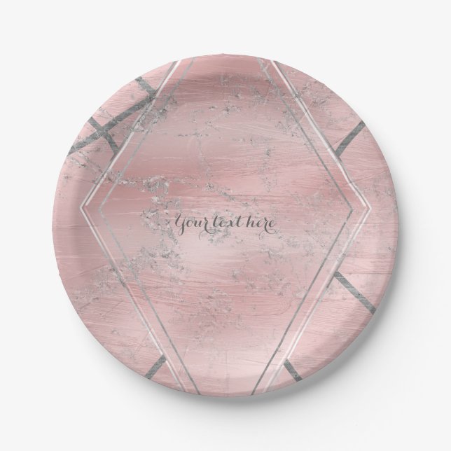 Pink & Silver Satin Sparkle Glam Designer Style Paper Plates (Front)