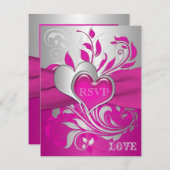 Pink, Silver Scrolls, Hearts RSVP Card (Front/Back)
