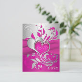 Pink, Silver Scrolls, Hearts RSVP Card (Standing Front)