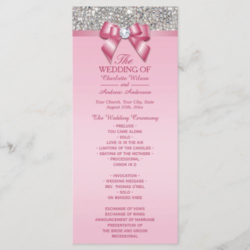 Pink Silver Sequin Diamond Bow Wedding Program